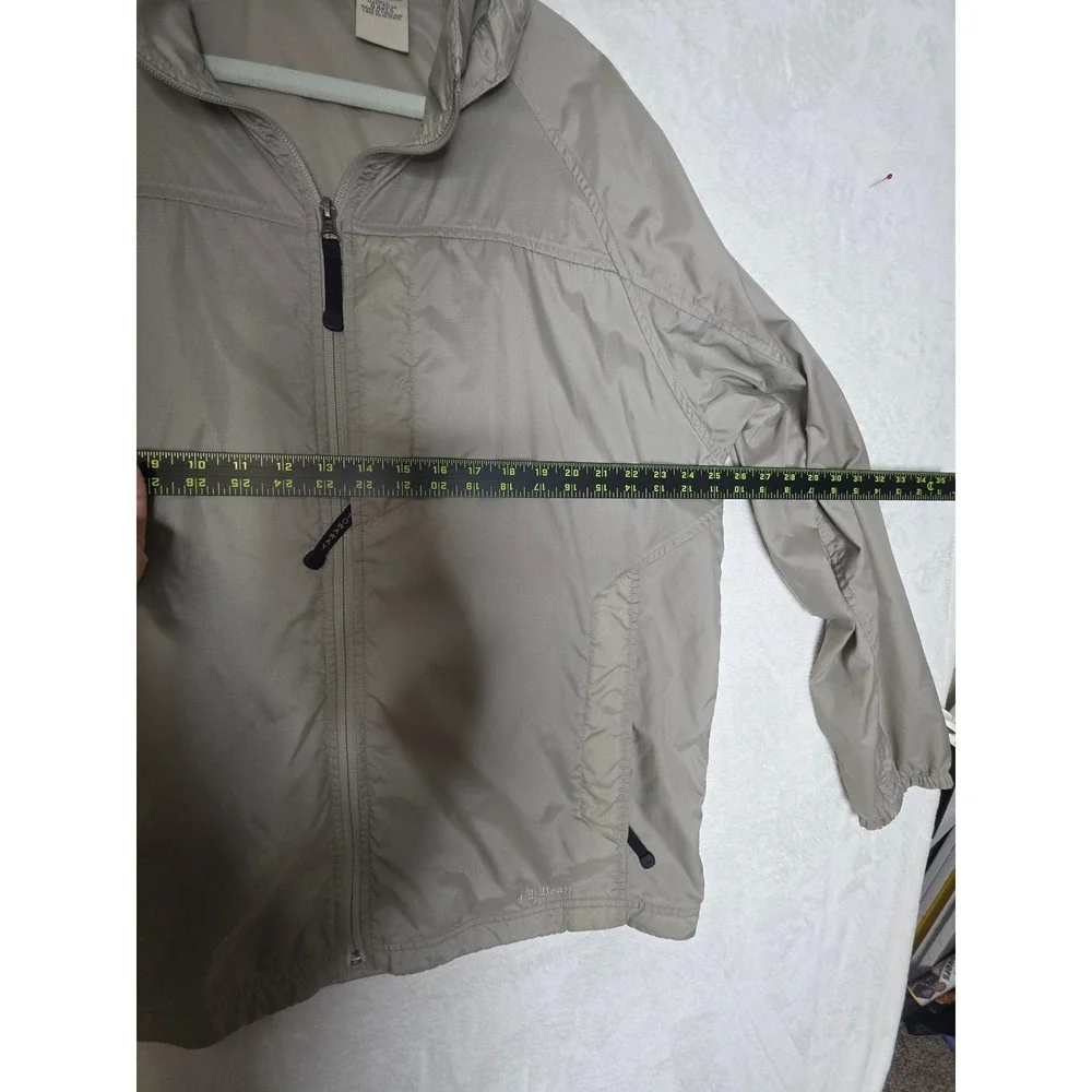 LL Bean M's Trail Model Rain Jacket Tan Khaki Hooded Windbreaker Large L OAKC5
